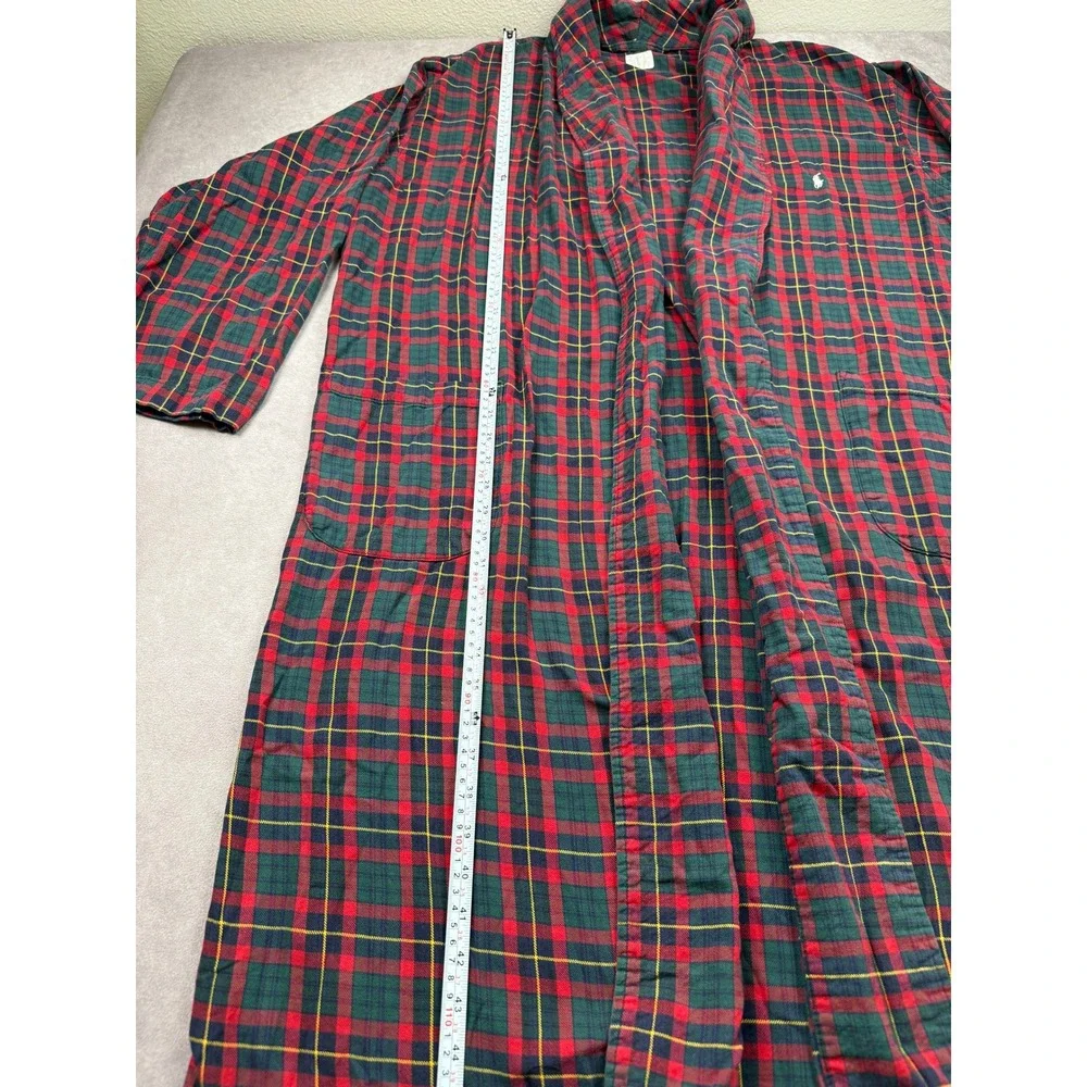 VTG Polo Ralph Lauren Mens L/XL Plaid Robe Red Green Cotton Shawl Collar Lounge